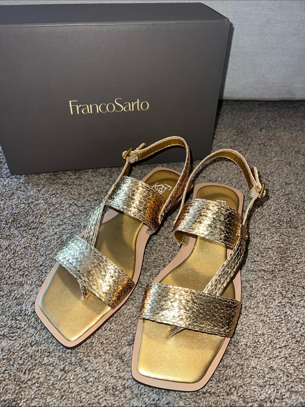 Franco Sarto Gold Metallic Double-Strap Slingback Sandals